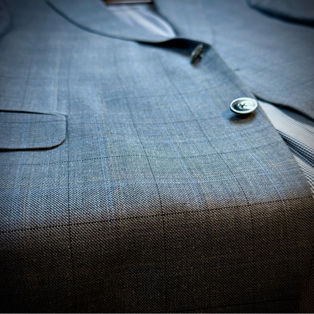 Jack Victor Jacket Mens 42L Sport Coat Gray Blue Overcheck Plaid Wool Silk